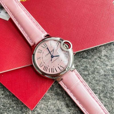 Cartier Ballon Bleu De 33mm ETA2671 Movement Crocodile Leather Strap Pink Dial 1:1 replica watches for sale USA